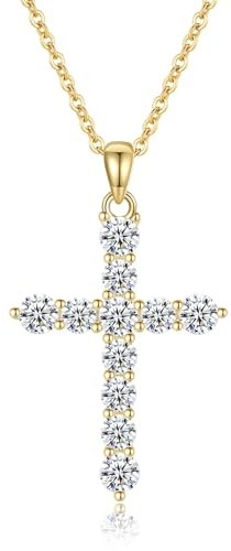 GAVU Collar de Mujer Chapado en Oro con Colgante de Cruz de Circonitas, Regalo de Confirmación para Mujer