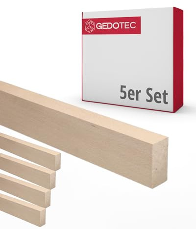 Gedotec Listones de madera de haya para manualidades y construcción - 95 cm | juego de 5 10x29x950 mm | BASIC | Listón para bricolaje y muebles - haya sin tratar y sin nudos