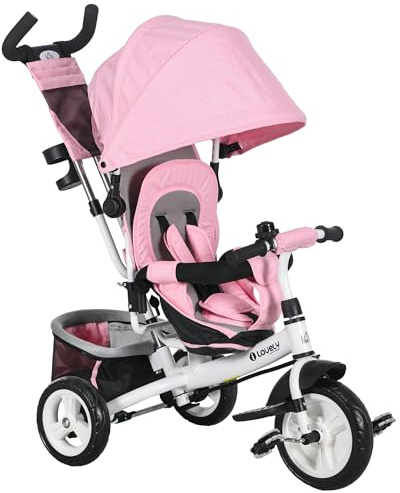 HOMCOM Trike for Kids 6 in 1 Tricycle Push Handle Brake 1-5 Years Pink