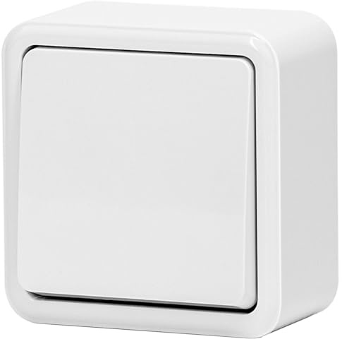 Interruptor de montaje en superficie, 1 vía, 1 llave, color blanco; ideal para controlar la iluminación en espacios interiores.