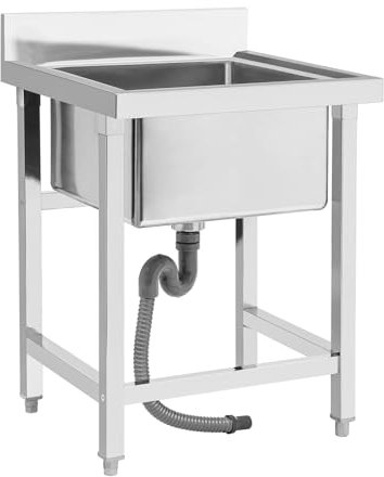 DARDVORLAG Freistehende Spüle Edelstahl Spültisch mit 43×33×18 cm Becken – Outdoor Waschbecken für Küche, Garten (Edelstahl Silber, 90CM x 60CM x 60CM)
