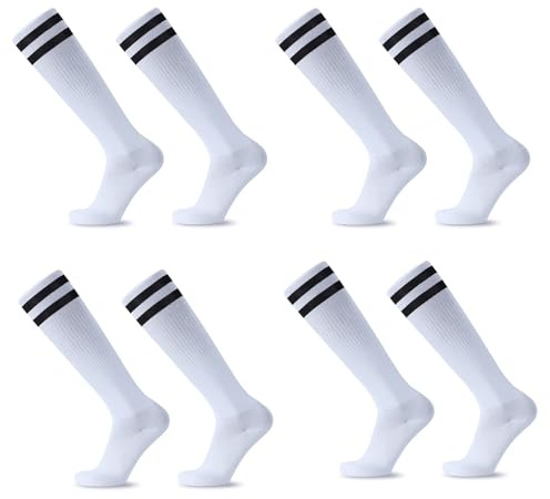 HAGOT 4 pares de Calcetines de Fútbol para Niños, Calcetines de Deporte Largos Niños Niñas, Elásticos Entrenamiento Transpirables para Fútbol, Baloncesto, Rugby, Correr, 5-12 Años, Negro