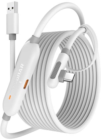 Maxonar VR Charging Link Cable 6m (Next-Gen Chip) Compatible with Meta Quest 3S/Quest 3/Oculus Quest 2/Pico 4 and PC VR Headset Steam VR Accesorios 5Gbps High Speed USB 3.0 to USB C Cable (White)