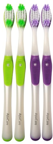 ApaCare Sensitive Handzahnbürste, 3D Micro Clean, 2 Zahnbürsten in grün und lila, saubere Zähne und sanft zum Zahnfleisch, 2er Set (2x2 Stück)