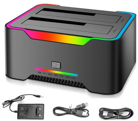 Dual Bay Hard Drive Docking Station for 2.5/3.5 SATA HDD & SSD - USB 3.0, Offline Cloning, RGB, Up to 40TB Storage, Backup & Data Transfer
