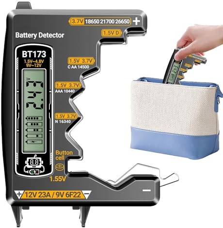 ETUCYNG Testeur de Piles pour la Maison - Contrôleur de Tension et Capacité - Contrôleur Digital pour Appareils Domestiques Piles D/C/AA/AAA/N/9V/ Bouton/3.7V Équipements Électriques Télécommandes