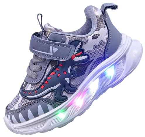 Jasmeko Zapatillas con Luces para Niños, Zapatos Deportivas Niños Deporte Tenis Luz Luminosos (A-Grey,27)
