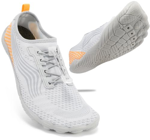 ZHR Water Shoes Mens Womens Lightweight Beach Shoe Barefoot Trainers Quick Dry Wet Aqua Footwear for Sea Pool Swim Diving Surf Light Grey UK 8.5