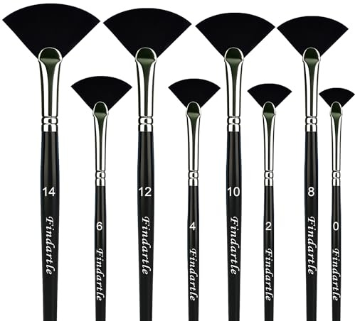 Findartle Pinceles Abanico, 8 Pinceles de Abanico para Pintura Acuarela, acrílica, óleo y Gouache, Pinceles artístico para difuminar,Barrer Fondo, Textura de Hierba y Suavizar Borde (Negro)