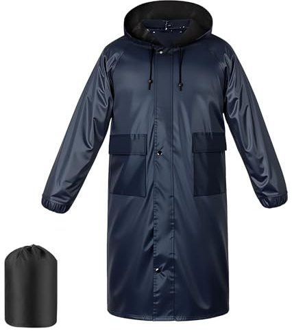 BSBUY Mens Long Waterproof Raincoat Rain Jacket Portable Ponchos Long Raincoat Hooded Lightweight Rain Coats Reflective Unisex Rain Poncho Reusable Rainsuit Hooded for Climbing Cycling Hiking(L)