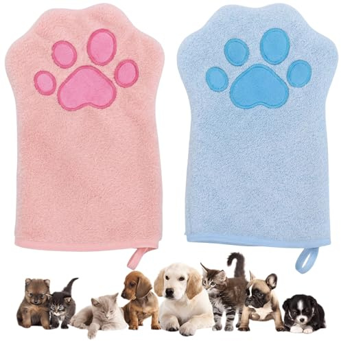 BCHMN Lot de 2 Serviettes pour Chien et Chat Ultra Absorbantes en Microfibre - Séchage Rapide et Doux pour Animaux Domestiques - Pack Bleu et Rose Idéal pour Bain et Nettoyage des Pattes