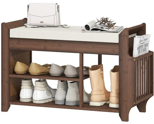 HOMCOM Shoe Bench Cushioned Seat 80 x 30 x 50 cm Dark Brown and Cream