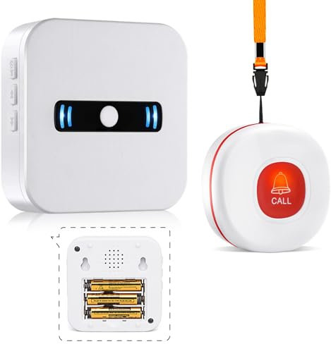 DAYTECH Portable Caregiver Pager Wireless Call Button for Elderly Patient Personal in Home Alert System 1 Portable Battery Receiver 1 Call Buttons