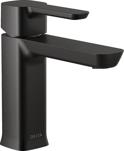 Delta Faucet Robinet de salle de bain moderne à trou unique, robinet de salle de bain noir, robinet d'évier de salle de bain, robinet de salle de bain à 1 trou, assemblage de vidange, 1,0 GPM, noir