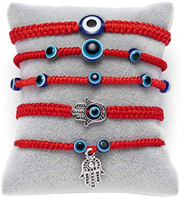 Fortunato Braccialetto Malocchio, 5 Pezzi Braccialetto Malocchio, Braccialetto Regolabile Malocchio, Braccialetto Dell'Occhio Diabolico, Rosso Bracciale Malocchio, Dell'Amicizia, Unisex, Lega, 5 Stili