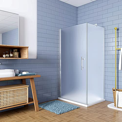 195cm Box Doccia Angolare Porta Battente con Parete Fissa 70x70cm in Vetro Temperato Satinato Opaco 6 mm Anticalcare con Barra Stabilizzatrice 90 cm (montaggio verso irreversibile)