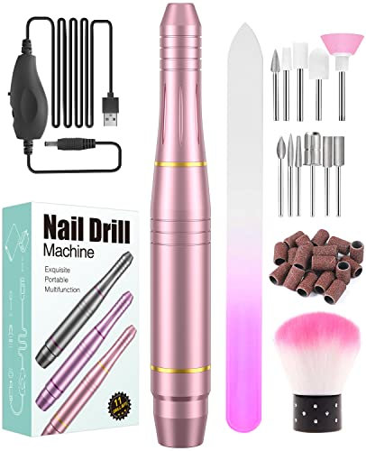 Torno para Uñas, Seguro, Potente, 11 en 1 lima electrica uñas, Kit de Manicura y Pedicura Eléctrico Profesional, 20,000 RPM Velocidad Ajustable, Set de Manicura para Salón DIY