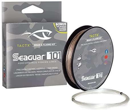 Seaguar 101 TACTX Braided Camo Fishing Line & Fluoro Kit, with Free 5lb Leader - 20lbs, 300yds Break Strength/Length - 20TCX300