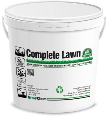 Grow Chem Complete Lawn Fertiliser (5Kg Bucket) – Lawn Feed, Weed & Moss Killer - (Treats 156m Sq) Stronger Turf & Greener Grass - All in One Lawn Treatment with Iron, Dicamba & Mecoprop-P