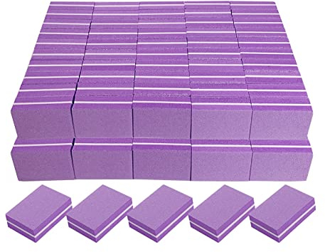 Mini buffer per unghie (confezione da 100), mini lima per unghie acriliche e unghie naturali, grana 100/180, blocchi per lucidatura delle unghie, set professionale per manicure, colore viola