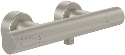 Villeroy & Boch Universal Taps & Fittings duschtermostat, duscharmatur med skållskydd och säkerhetslås vid 38°, blandare dusch ytmonterad, rund, borstad nickel matt