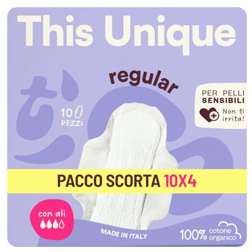 This Unique - Assorbente giorno in cotone con ali, antiodore ipollallergenico e morbido - pacco da 40 pezzi