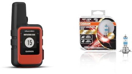Garmin inReach Mini 2 Satelliten-Kommunikationsgerät Wandern GPS & OSRAM NIGHT BREAKER 200, H7, 200% mehr Helligkeit, Halogen-Scheinwerferlampe, 64210NB200-HCB, 12V PKW, Duo Box (2 Lampen)