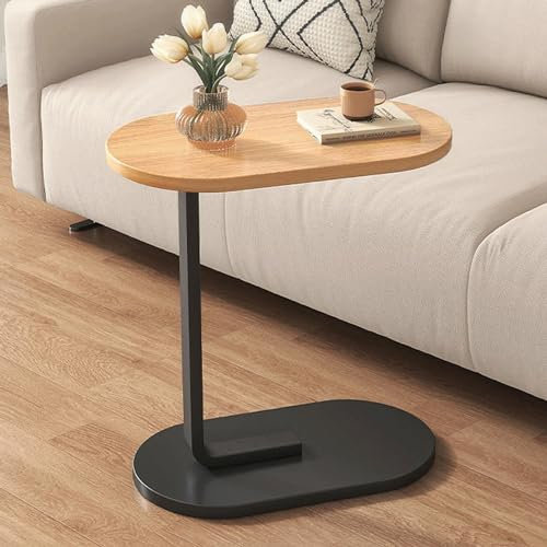 Beistelltisch C Form, Holz C-förmiger Beistelltisch für Wohnzimmer, Couchtisch Klein Side Table, Ovaler Couch Beistelltische mit Schiebeunterseite – Perfekter Klein Couchtisch Sofatisc (Black-B)