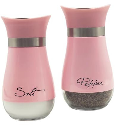 Set de 2 Salières et Poivrières en Acier Inoxydable et Verre, Salière et Poivrière de Qualité Supérieur, Pot a Sel Accessoires de Cuisine (Rose)