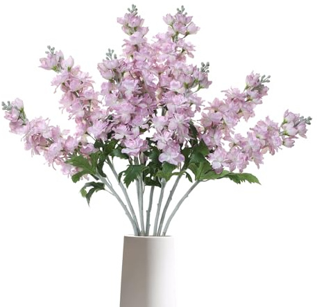 DuHouse 5PCS Delphinium Artificial Flowers Larkspur Silk Flowers Fake Snapdragon Flowers for Centerpiece Party Home Kitchen Table Wedding Decor(Pink)