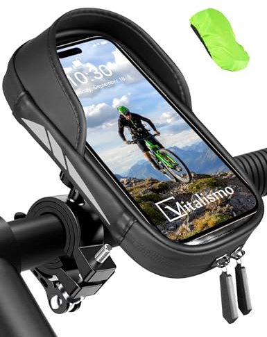 Vitalismo Bolsa Manillar Bicicleta, Soporte Móvil Bicicleta Moto MTB Impermeable con Cubierta de Lluvia Rotación 360 Pantalla Táctil Bolsa Ciclismo para Smartphone hasta 7 Pulgadas