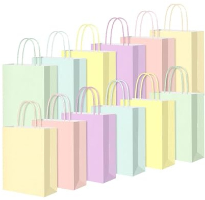 Paper Party Bags with Handles 12 Pcs, Gift and Sweet Kraft Bags for Kids and Adults Party, Christmas, Birthdays, Weddings, Baby Showers, All Celebrations (16x8x22cm)