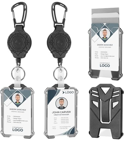 2 Set Retractable Badge Holders Heavy Duty Carabiner Badge Reel Retractable Keychain with Tactical ID Card Badge Holders
