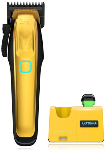 Supreme Trimmer Recharge Clipper - Professional Hair Clipper with 2 Removable Batteries, Brushless Motor, Smart Charge Stand, USB-C Charge & DLC Blades Barbers | STC779