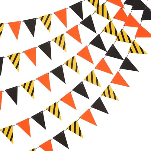 Moukeren 5 Packs Construction Pennant Banners Construction Birthday Decorations Party Supplies Paper Dump Truck Theme Flag Banner for Boy, Yellow Black Orange