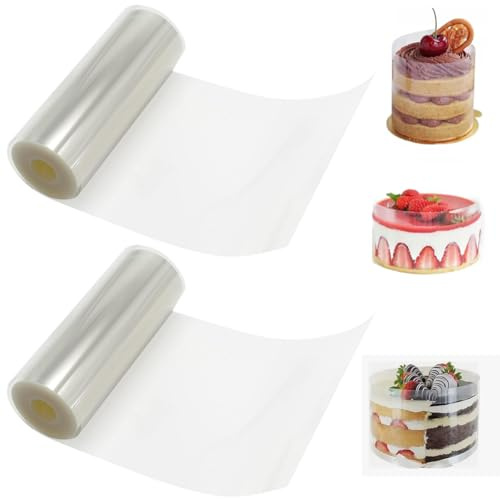 Rairsky 2 stycken tårtkantsfolie, 10 cm x 10 m transparent acetatrulle tårtfolie, livsmedelssäker sällskapsdjur hårda tårtor folie, återanvändbar acetatfolie för mousse, choklad och dessertdekoration
