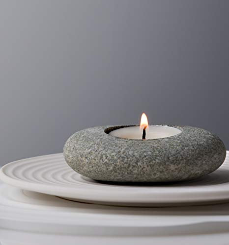 ICNBUYS Handgefertigter Stein-Teelichthalter Kerzenhalter Handgemachter Teelichthalter im Kieselsteindesign für Zen garten, Altäre, Kamine, Tische, Regale etc