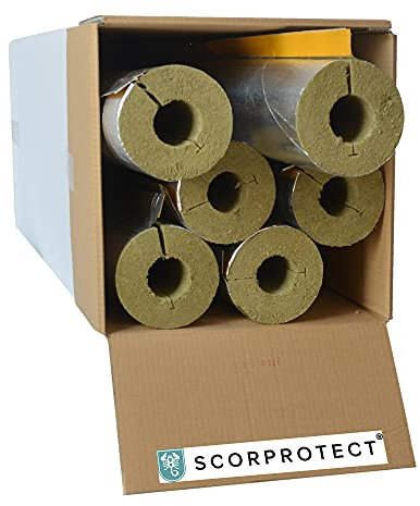 Caja de cartón completo con revestimiento de aluminio, aislamiento de tuberías, lana de roca con conductividad térmica 0.040 (lana de roca, 54 x 40 mm x 1 metro)