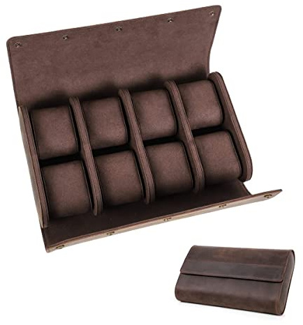 Hiram Vero cuoio orologio rotolo caso di viaggio 8 orologi scatola di immagazzinaggio regalo per gli uomini, orologio organizzatore scatola Display per orologi