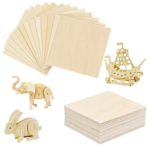 Mikihat Lot de 20 Feuilles Bois Balsa,Planche Balsa Maquette,Plaque Contreplaqué,Planche Non Finies,Panneau Feuille,Bois pour Artisanat en Mini Maison Bateau Modèle d'avion,100x100x1.5 mm