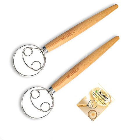 Walfos Dänischer Schneebesen, 2 Stücke Dänischer Teigbesen Edelstahl-Brotmixer mit Doppellöchern zum schnellen Mischen, nicht rosten - Teigbesen mit bequemem und langem Griff, ideal zum Kochen