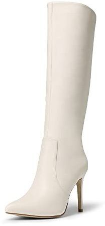 DREAM PAIRS Stivali al ginocchio da donna, comodi stivali da equitazione morbidi in pelle scamosciata con tacco largo e punta a punta con cerniera laterale,Size 41,Beige Bianco,SDKB2202W-E