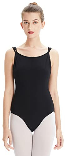 boruizhen Mujer Maillot Ballet Sin Mangas Maillot de Danza Correa Doble Leotardo Gimnasia Rítmica Negro XL