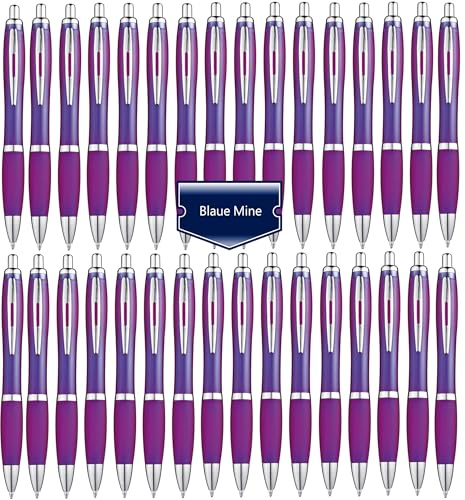 Libetui 50 Kugelschreiber Lila Set – blauschreibend, ergonomisch mit Griffzone, Großraummine Druckkugelschreiber für Büro Schule Praxis