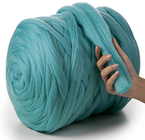 MeriWoolArt XXL Merino Wolle – 100% Schurwolle, Extra Dickes Filzgarn (4–5 cm) für Armstricken, Trocken- & Nassfilzen, Decken & Babydecken – Azurblau 25g