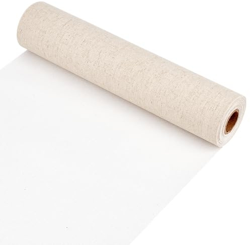 BENECREAT Rouleau de Toile de Lin 5mx28cm Rouleau de Toile Apprêtée pour Artiste Toile pour Peinture à L'Huile Toile de Fond Décoration Gesso Épaisseur de 0.3mm