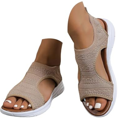 riou Sandalias Deportivas ortopédicas para Mujer Moda Zapatos con Punta Abierta Cuña Lavable de Verano Sandalia para Caminar, Caqui, 39
