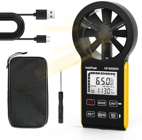 HoldPeak Handheld HVAC Anemometer, CFM Wind Speed Meter Air Flow Gauge Measuring Device with Waterproof Touch Button for HVAC Duct Air Vent, Sailing, Outdoor