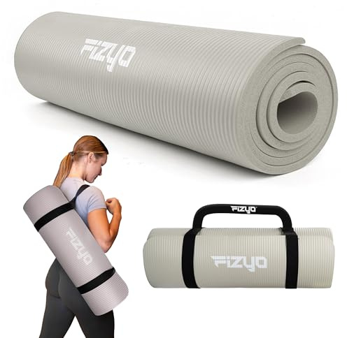 Fizyo Tappetino Yoga antiscivolo per yoga ginnastica e pilates in schiuma NBR tappetino fitness spesso per allenamento ed esercizi a casa 190 x 80 x 1,5 cm, Grigio