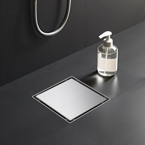 KINKIBOS Duschrinne Quadrat Befliesbar 15 * 15cm Gebürstet, 360° Siphon mit Geruchsstop und Haarsieb, 304 Edelstahl Ablaufrinne Bodenablauf Duschablauf sehr flach DN50 DN40